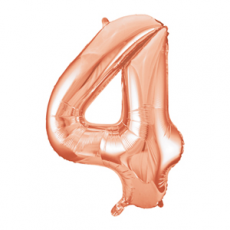 Rose gold number 4 foil balloon on a white background