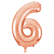 Rose gold number 6 foil balloon on a white background