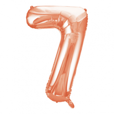 Rose gold number 7 foil balloon on a white background
