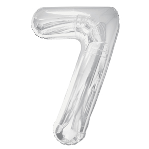 Inflated silver number 7 foil balloon on a white background